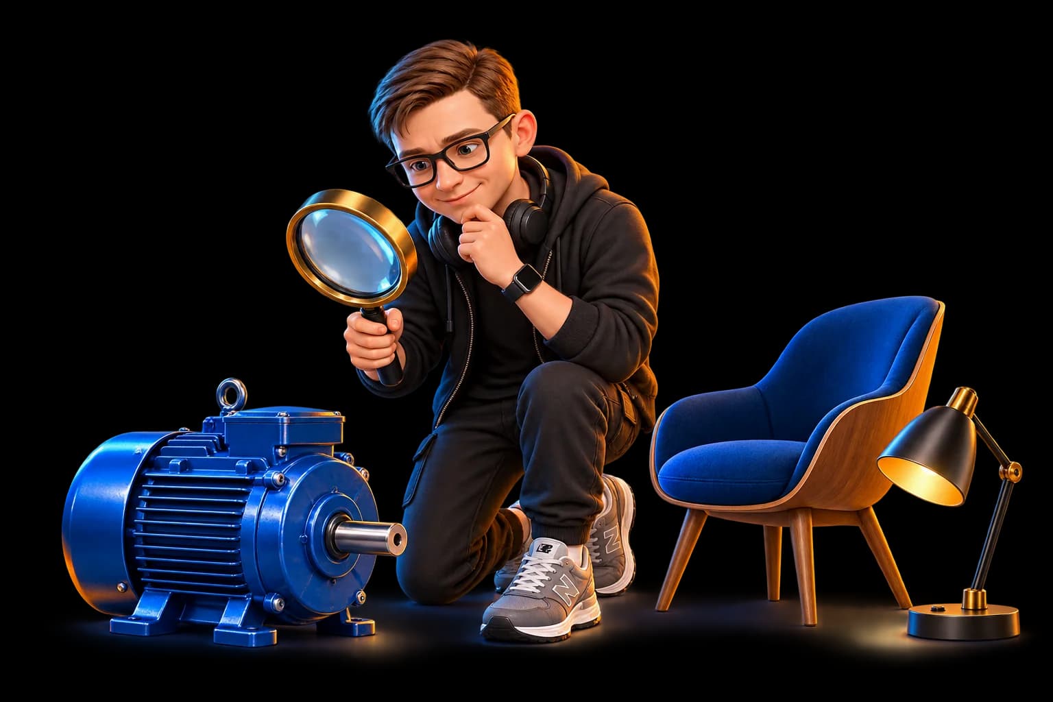 Mascot helps choose products using a magnifying glass