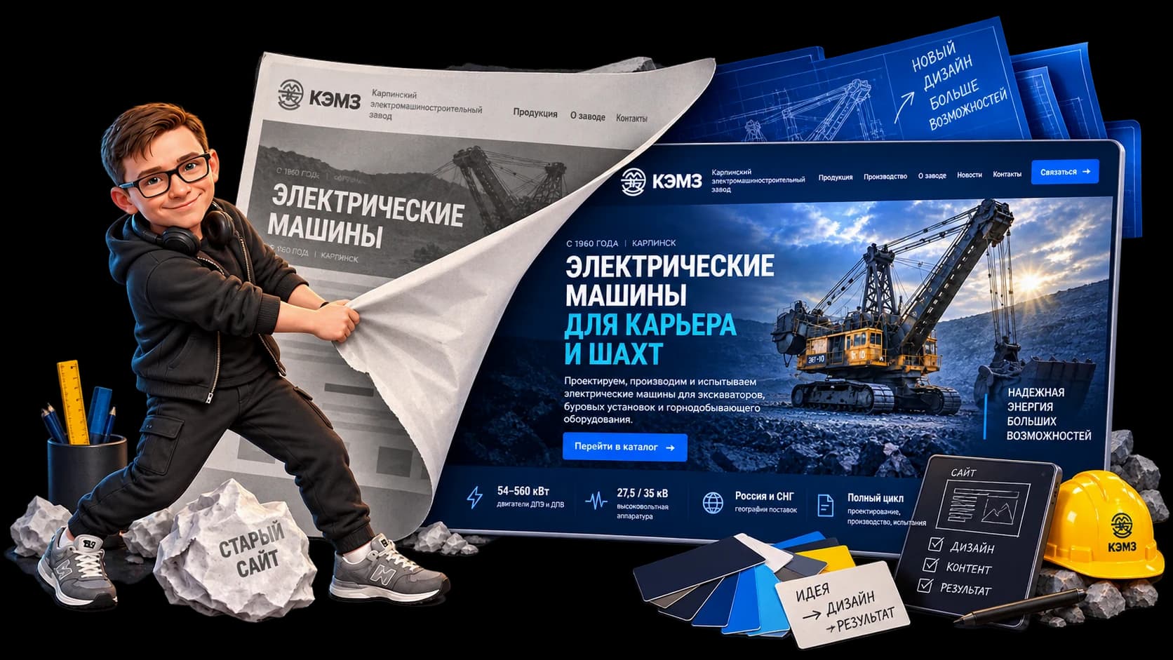 The mascot transforms an old website design into a striking new interface