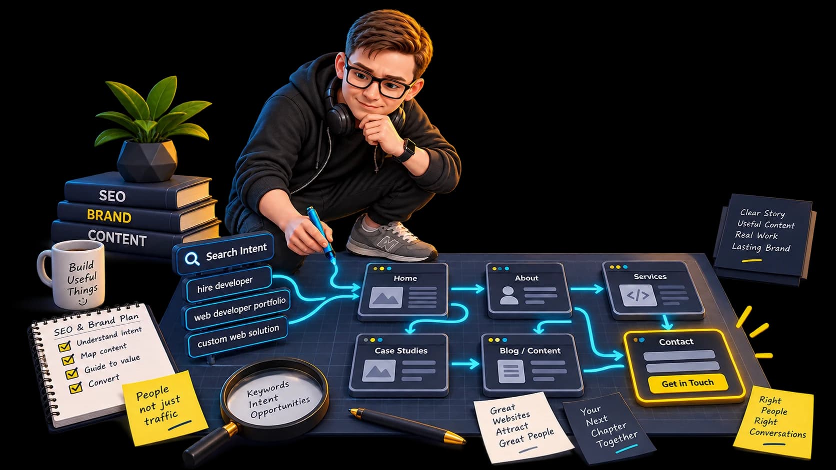 The mascot maps search queries to useful pages and enquiries