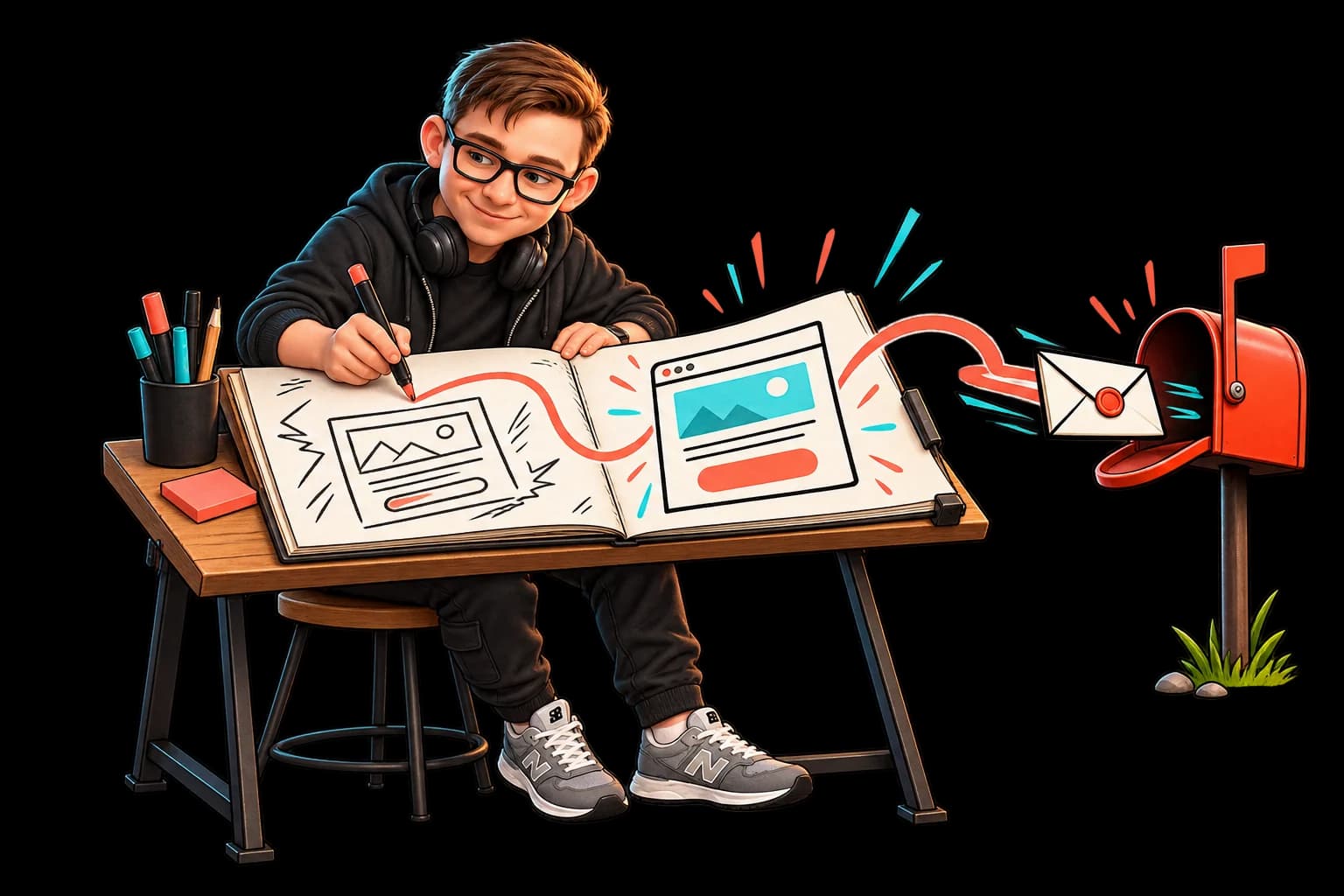 Mascot turns a page sketch into a working website and an emailed inquiry