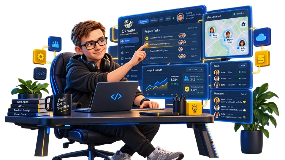The mascot builds a web application with a map, tasks and live data